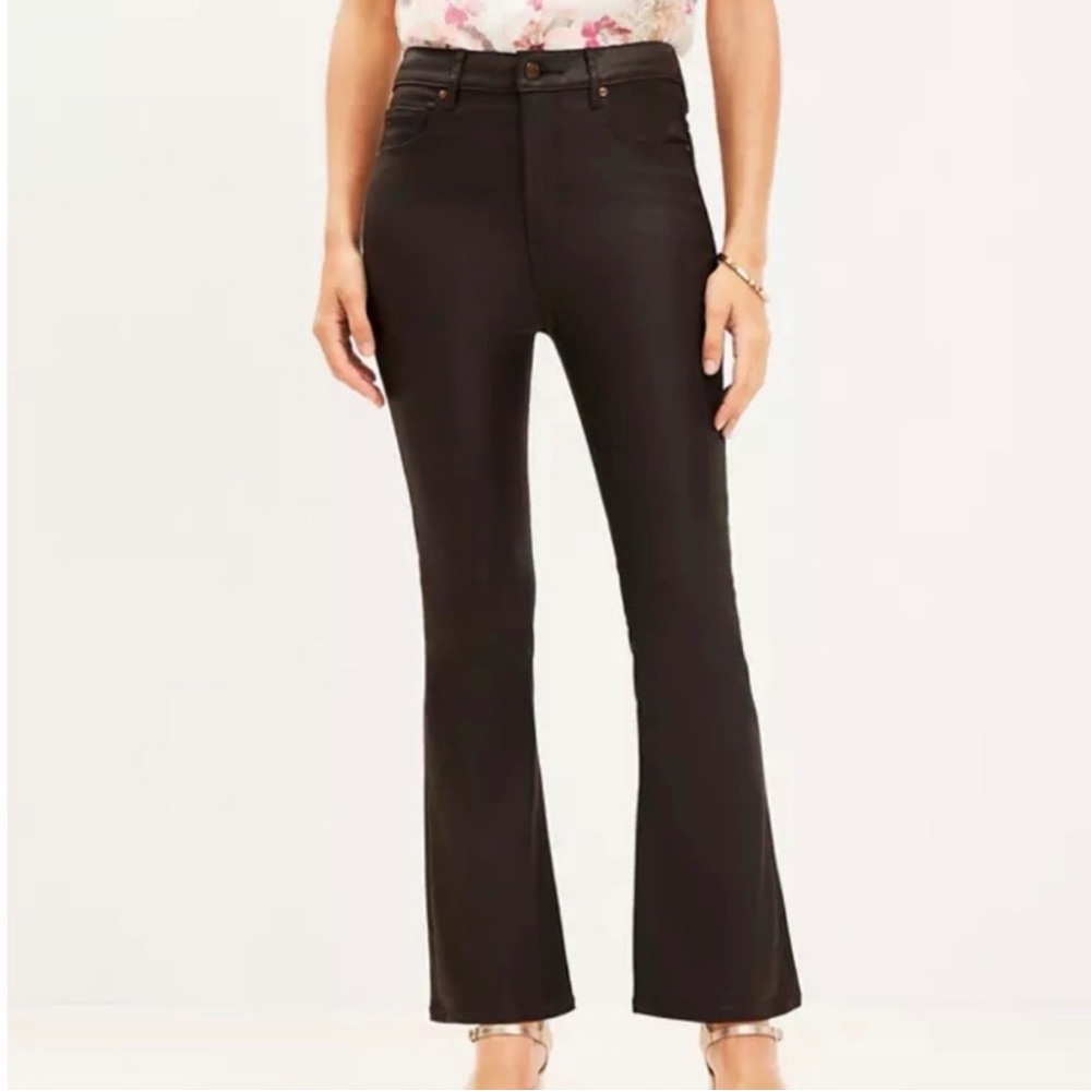 LOFT DARK BROWN COATED KICK CROP PANTS SIZE 25/0